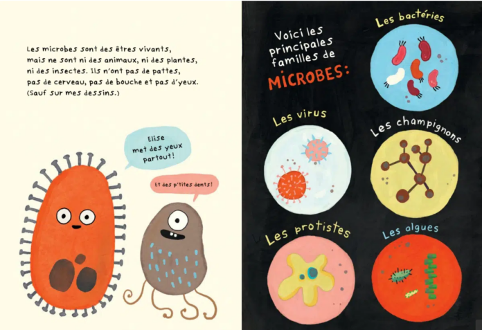 Extrait du livre pour enfants « Le fan club des microbes » d’Elise Gravel (Alice Jeunesse, 2024)